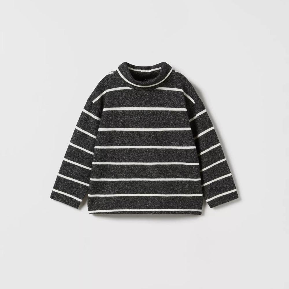 Zara Kids Black and White Striped Turtleneck Top
